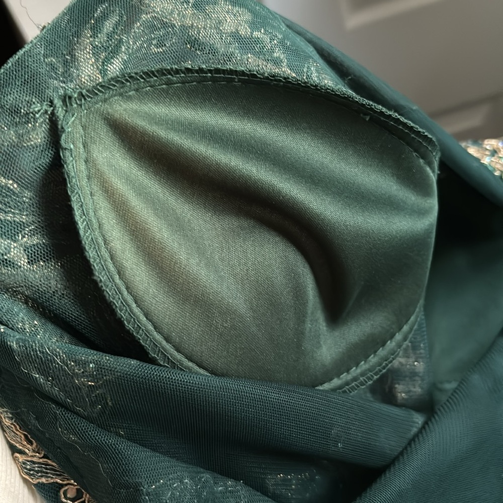 Xscape Teal and Gold Prom Dress - Picture 7 of 12